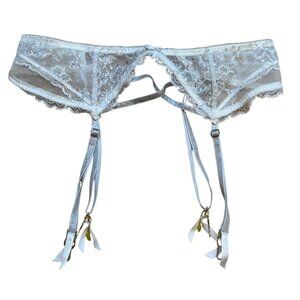 Y2K Sheer White Lace Garter Belt With Adjustable Straps & Floral Embroidery
